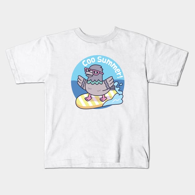 Pigeon Surfing On Surfboard Funny Coo Summer Kids T-Shirt by rustydoodle